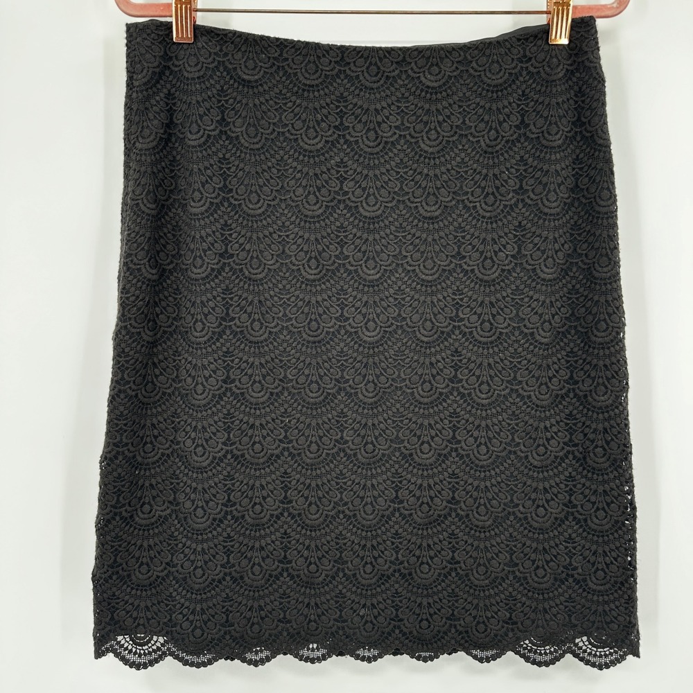 Talbots Black Lace Pencil Skirt Scalloped Hem Lined Size 8 Career Cocktail Party